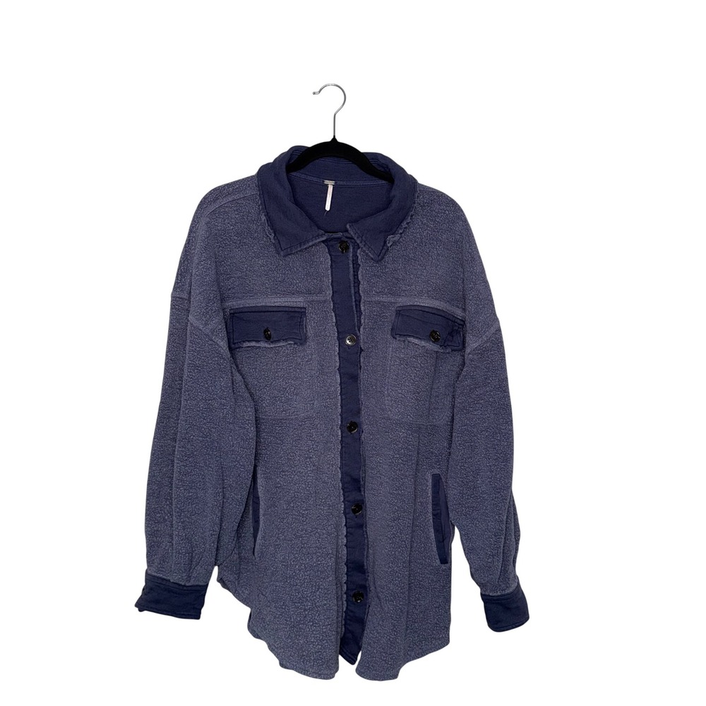 Free People Ruby Jacket Women Large Blue Excellent Fleece Shacket OB1154245